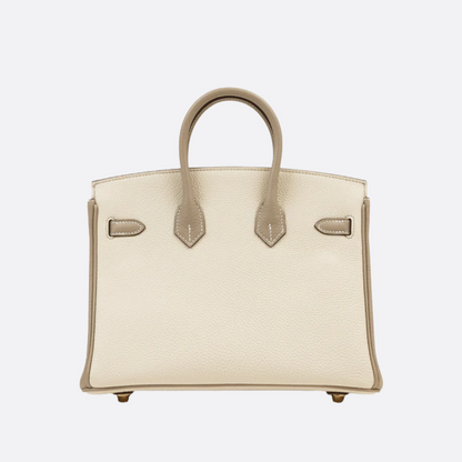 HERMÈS BIRKIN 25 HSS CRAIE/GRIS TOURTERELLE AUS TOGO-LEDER MIT GEBÜRSTETER GOLDENER HARDWARE