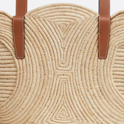 CELINE KLASSISCHER PANIER-KORB IN KLEIN MIT GEFLOCHTENEM TRIOMPHE AUS RAFFIA UND KALBSLEDER