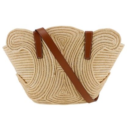 CELINE KLASSISCHER PANIER-KORB IN KLEIN MIT GEFLOCHTENEM TRIOMPHE AUS RAFFIA UND KALBSLEDER